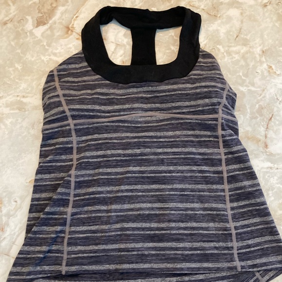 Lululemon Scoop Neck Tank Top Black Gray Stripe 8 10 Coal Strata Stripe - Picture 2 of 7